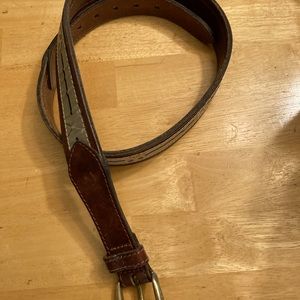 Vintage Talbots “preppie” leather belt with sports motif with brass buckle. M